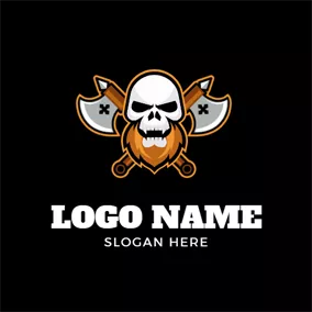 Art & Entertainment Logo Cross Axe and Human Skeleton logo design